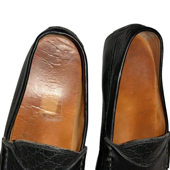 gucci black GG logo imprint leather loafer driving shoes 40 - Picture 5 of 10